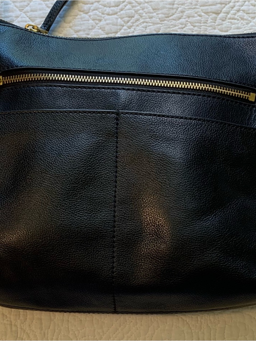 Vintage Fossil Fiona Black Pebbled Leather Crossbody Bag Gold Tone Hardware